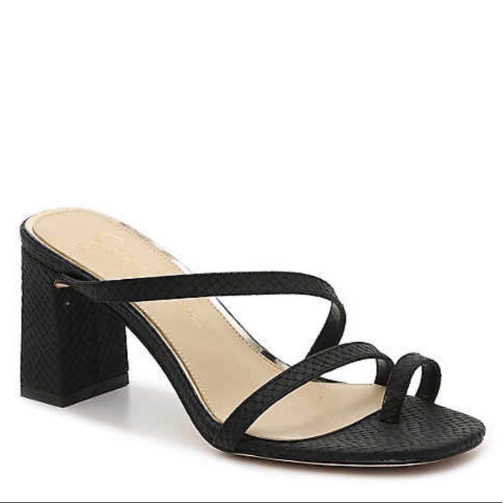 Jessica Simpson Willmena Square Toe Sandals Faux Leather Block Heel